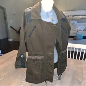 {Democracy} Olive Green Jacket with Leather Details Size Small‎